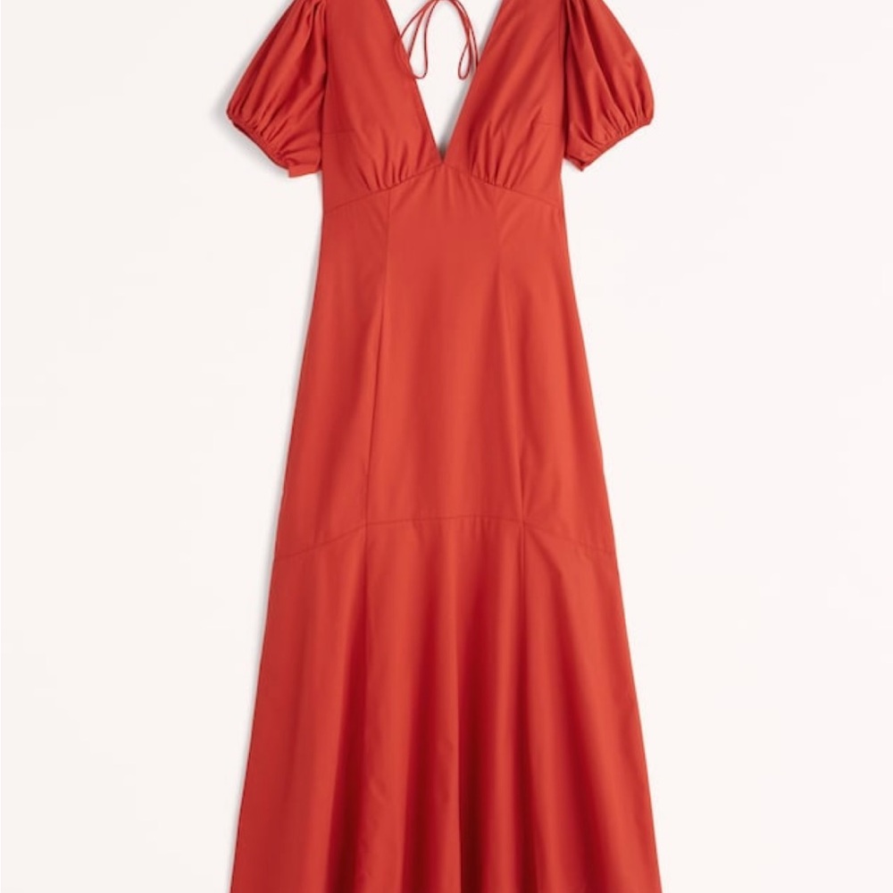 Abercrombie Puff Sleeve Slim Poplin Midi Dress XS NWT